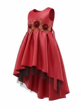 Elegant Red Floral Kids Dress by SHEIN Layered